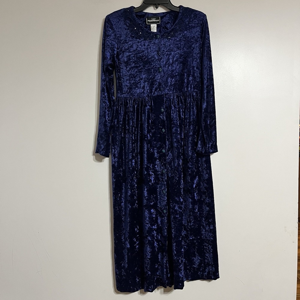 90s Vintage Molly Malloy Dress Women's Size 8‎ Midi Length Blue Crushed Velvet